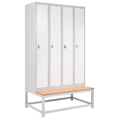 Beliani 4-Door Storage Locker With Bench Athlete Metal Grey/ White - image 1