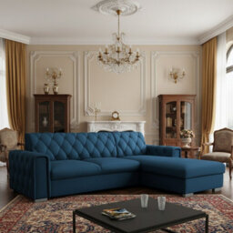 Roma Corner Sofa Bed With Storage Polyurethane Foam Wave Springs Metal Legs Wooden Frame 267X85X185Cm Blue Right - thumbnail 1