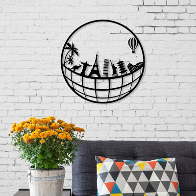 Decortie Modern Metal Wall Art Travel Theme Home Ornament Decorative Minimalist Design Hanging Wall Sculpture, Black - image 1