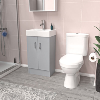 Nes Home 450mm Freestanding Basin Vanity Unit Matte Grey Rimless Toilet - image 1