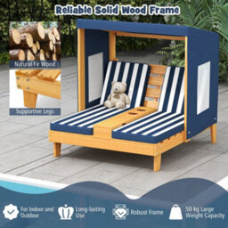 Kids Double Chaise Lounge W/ Cup Holders & Awning - thumbnail 3