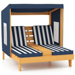 Kids Double Chaise Lounge W/ Cup Holders & Awning