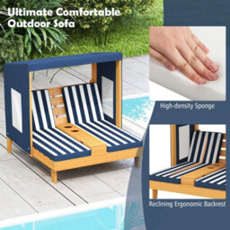 Kids Double Chaise Lounge W/ Cup Holders & Awning - thumbnail 6