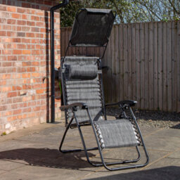 Samuel Alexander Multi Position Garden Gravity Relaxer Chair Sun Lounger With Sun Canopy In Grey - thumbnail 2