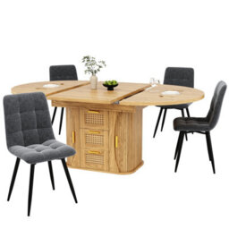 Btm Extendable Dining Table With Rattan Drawers, 118 158Cm, Mdf Wood Look, Blackandnaturalandoak, Kitchen And Dining Table - thumbnail 8