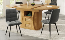 Btm Extendable Dining Table With Rattan Drawers, 118 158Cm, Mdf Wood Look, Blackandnaturalandoak, Kitchen And Dining Table - thumbnail 5
