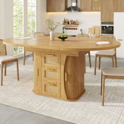 Btm Extendable Dining Table With Rattan Drawers, 118 158Cm, Mdf Wood Look, Blackandnaturalandoak, Kitchen And Dining Table - thumbnail 2