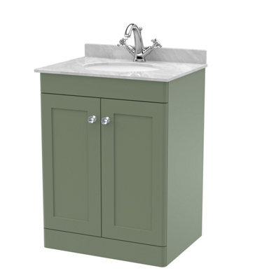Balterley Swynnerton Traditional 2 Door Floor Standing Vanity Unit With Marble Basin, Satin Green, 600mm - image 1