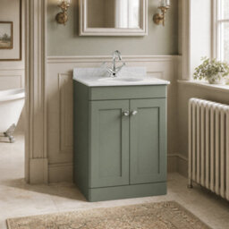 Balterley Swynnerton Traditional 2 Door Floor Standing Vanity Unit With Marble Basin, Satin Green, 600mm - thumbnail 4