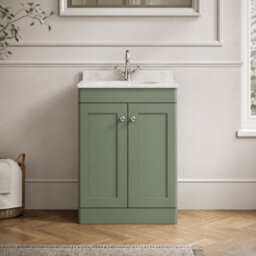 Balterley Swynnerton Traditional 2 Door Floor Standing Vanity Unit With Marble Basin, Satin Green, 600mm - thumbnail 2