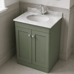 Balterley Swynnerton Traditional 2 Door Floor Standing Vanity Unit With Marble Basin, Satin Green, 600mm - thumbnail 3