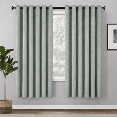 Bedlooms Sage Green Linen Curtain 100% Blackout Thermal Insulated Eyelet Curtain (Pair) 66 X 54 Inches With Tie Back Two - image 1