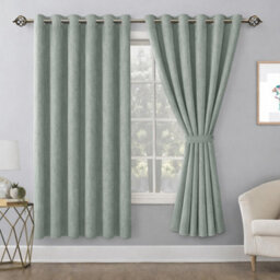 Bedlooms Sage Green Linen Curtain 100% Blackout Thermal Insulated Eyelet Curtain (Pair) 66 X 54 Inches With Tie Back Two - thumbnail 9