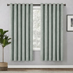 Bedlooms Sage Green Linen Curtain 100% Blackout Thermal Insulated Eyelet Curtain (Pair) 66 X 54 Inches With Tie Back Two