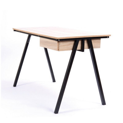 RB UK Nautilus Designs Oak Computer Desk With Black Frame & Suspended Underdesk Drawer - image 1