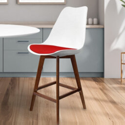 Fusion Living Soho White & Red Plastic Bar Stool With Dark Wood Legs - thumbnail 2