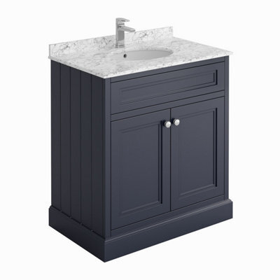 Plum&clay Fairmont Traditional Blue Grey Square Floor Standing Bathroom Vanity Unit With Ceramic Basin & Marble Top (W)800mm - image 1