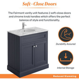 Plum&clay Fairmont Traditional Blue Grey Square Floor Standing Bathroom Vanity Unit With Ceramic Basin & Marble Top (W)800mm - thumbnail 3