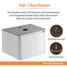 Plum&clay Mayfair Gloss White Wall Hung Bathroom Vanity Unit With Grey Marble Countertop (W)650mm (H)406mm - thumbnail 4