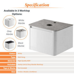 Plum&clay Mayfair Gloss White Wall Hung Bathroom Vanity Unit With Grey Marble Countertop (W)650mm (H)406mm - thumbnail 5