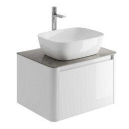 Plum&clay Mayfair Gloss White Wall Hung Bathroom Vanity Unit With Grey Marble Countertop (W)650mm (H)406mm - thumbnail 1