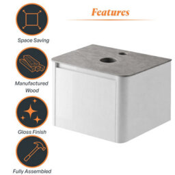 Plum&clay Mayfair Gloss White Wall Hung Bathroom Vanity Unit With Grey Marble Countertop (W)650mm (H)406mm - thumbnail 6