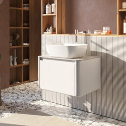 Plum&clay Mayfair Gloss White Wall Hung Bathroom Vanity Unit With Grey Marble Countertop (W)650mm (H)406mm - thumbnail 2