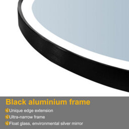 AVER-GROWTH Round Illuminated Bathroom Mirror With Led Lights 3 Colour Black Frame Demister Pad Anti-Fog Dimmable Touch/wall Switch 70Cm - thumbnail 4