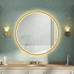 AVER-GROWTH Round Illuminated Bathroom Mirror With Led Lights 3 Colour Black Frame Demister Pad Anti-Fog Dimmable Touch/wall Switch 70Cm - thumbnail 2