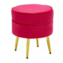 Premier Housewares Interiors By Premier Elegant Round Bright Pink Velvet Gold Leg Footstool, Plush Foam Padded Gold Finished Footrest For Bedrooms - thumbnail 3