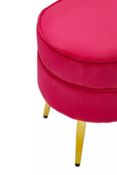 Premier Housewares Interiors By Premier Elegant Round Bright Pink Velvet Gold Leg Footstool, Plush Foam Padded Gold Finished Footrest For Bedrooms - thumbnail 6