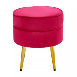 Premier Housewares Interiors By Premier Elegant Round Bright Pink Velvet Gold Leg Footstool, Plush Foam Padded Gold Finished Footrest For Bedrooms - thumbnail 5