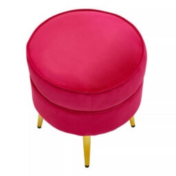 Premier Housewares Interiors By Premier Elegant Round Bright Pink Velvet Gold Leg Footstool, Plush Foam Padded Gold Finished Footrest For Bedrooms - thumbnail 4