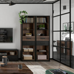 Heze Furniture Kassel Contemporary Style Tall Bookcase With 2 Drawers - thumbnail 1