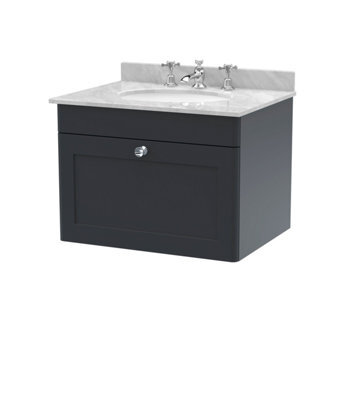 Balterley Swynnerton Traditional 1 Drawer Wall Hung Vanity Unit With Marble Basin, Dark Grey, 600mm - image 1