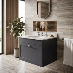 Balterley Swynnerton Traditional 1 Drawer Wall Hung Vanity Unit With Marble Basin, Dark Grey, 600mm - thumbnail 2