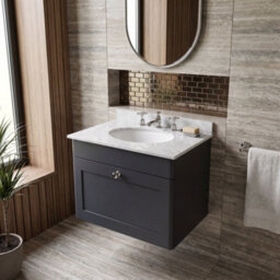 Balterley Swynnerton Traditional 1 Drawer Wall Hung Vanity Unit With Marble Basin, Dark Grey, 600mm - thumbnail 3