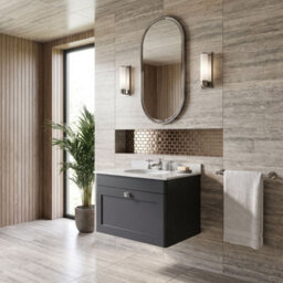 Balterley Swynnerton Traditional 1 Drawer Wall Hung Vanity Unit With Marble Basin, Dark Grey, 600mm - thumbnail 4