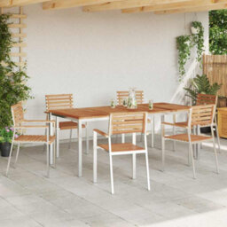 Berkfield Garden Dining Set 7 Pcs Brown Solid Teak Wood & Stainless Steel - thumbnail 4