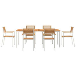 Berkfield Garden Dining Set 7 Pcs Brown Solid Teak Wood & Stainless Steel - thumbnail 7