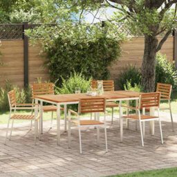 Berkfield Garden Dining Set 7 Pcs Brown Solid Teak Wood & Stainless Steel