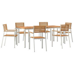 Berkfield Garden Dining Set 7 Pcs Brown Solid Teak Wood & Stainless Steel - thumbnail 2