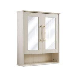 Homestylestore 650 X 750mm Antique White Wall Mounted Mirrored Door Bathroom Cabinet And Brushed Brass T Bar Handles - thumbnail 1