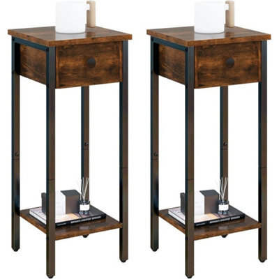 Set Of 2 Narrow Bedside Tables, Wooden Nightstands With Drawer - image 1