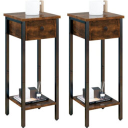 Set Of 2 Narrow Bedside Tables, Wooden Nightstands With Drawer - thumbnail 1