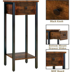 Set Of 2 Narrow Bedside Tables, Wooden Nightstands With Drawer - thumbnail 4