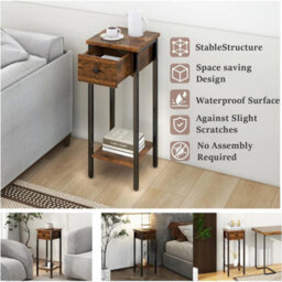 Set Of 2 Narrow Bedside Tables, Wooden Nightstands With Drawer - thumbnail 2