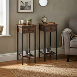 Set Of 2 Narrow Bedside Tables, Wooden Nightstands With Drawer - thumbnail 6
