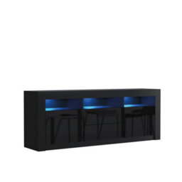 Shine Tv Unit 160Cm Black With High Gloss Doors And Led Lighting - Creative Furniture - thumbnail 8