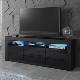 Shine Tv Unit 160Cm Black With High Gloss Doors And Led Lighting - Creative Furniture - thumbnail 4